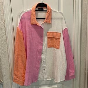 VICI Dren Cotton Colorblock Button Down Top XL